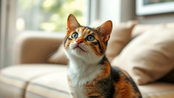 Cats of the Week Photo Contest winner, calico cat with curious look.