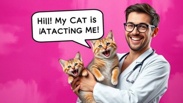 Understanding Feline Aggression: Veterinarian with calm kitten, aggressive cat.