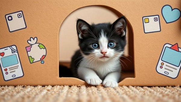 Cat Photo Contest Winners: Adorable kitten in cardboard house.