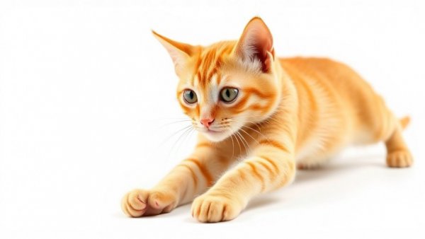 Playful orange tabby cat stretching, showcasing surprising facts about orange cats.