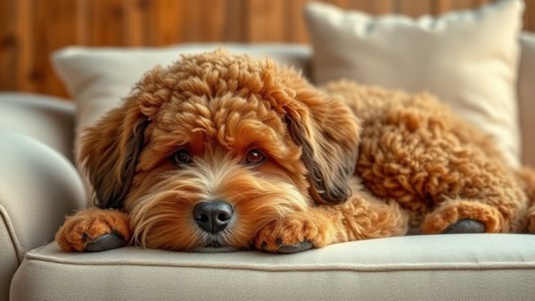 A lethargic dog lying on a couch, possibly indicating marijuana poisoning in dogs.
