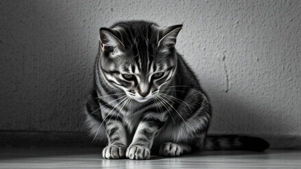 Pensive cat sketch illustrating emotions in cat psychology.