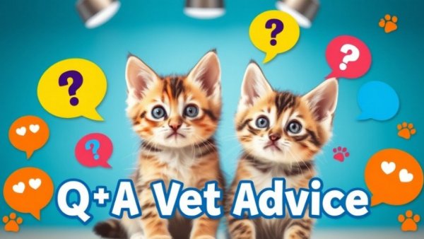 Colorful veterinary advice banner with kittens and pet care questions.
