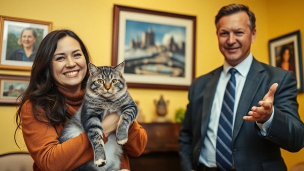 Larry the Cat interaction inside No 10 Downing Street, friendly room ambiance.