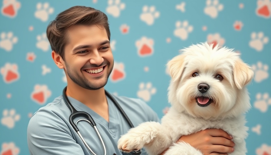 Veterinarian discussing canine behavior with a fluffy dog.
