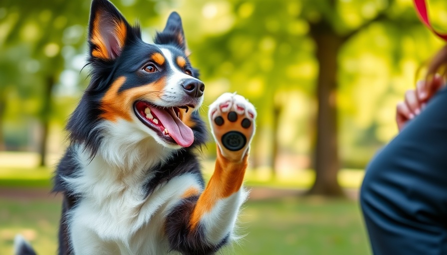 Dog engaging in obedience training outdoors with a trainer.