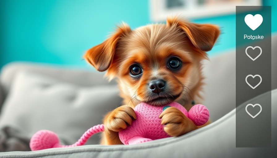 Adorable dog photo contest winner on couch with pink toy.