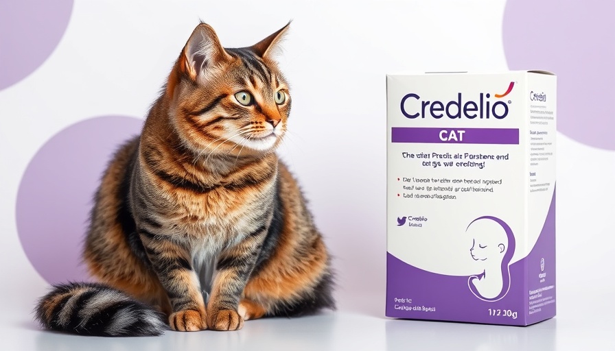 Info banner about Credelio for Cats with a tabby cat and product box.