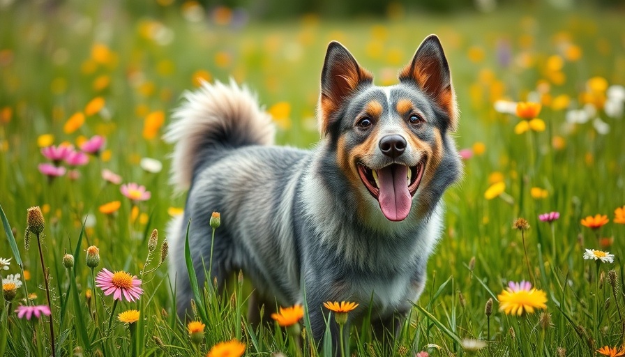 Older dog in a field, showcasing dog dementia signs and support.