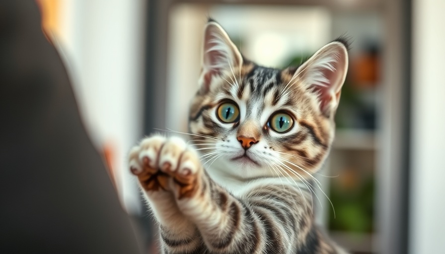 Signs your cat has imprinted on you: cat placing paw on arm indoors.