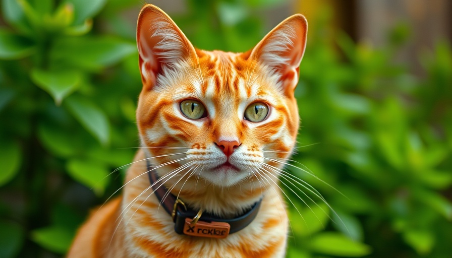 Majestic ginger cat with tracker collar, showcasing cat tracker benefits.