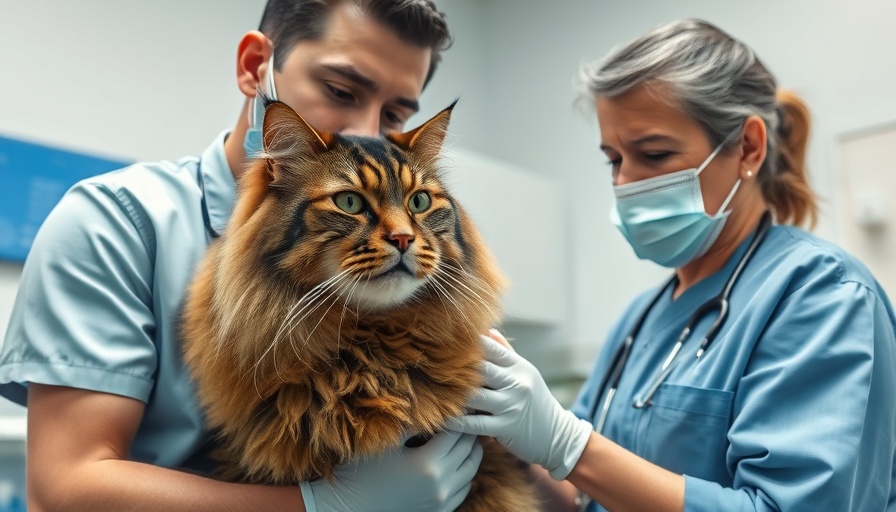 Veterinarian examines Maine Coon in clinic, related to cat tumor removal cost.