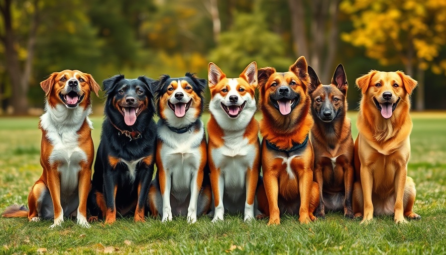 Joyful group of dogs celebrating National Dog Day in nature.