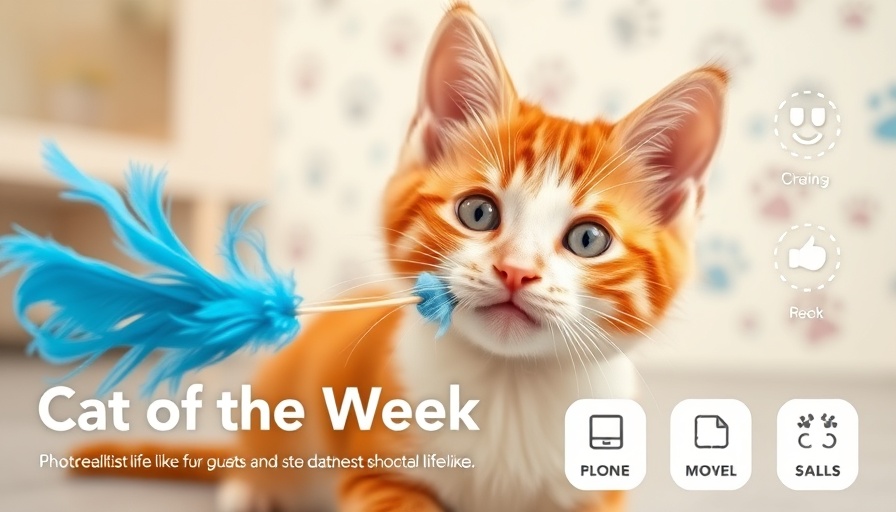 Playful Catster Photo Contest winner with blue feather toy.