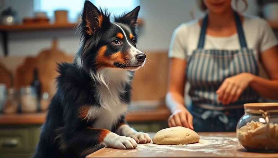 Curious dog watches baking; dogs cannot eat chocolate.