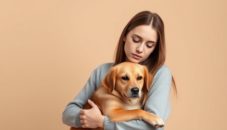 Young woman holding dog, pet anxiety solutions theme.