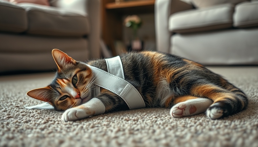 Injured cat recovering indoors as a reminder of pet safety measures for cats.