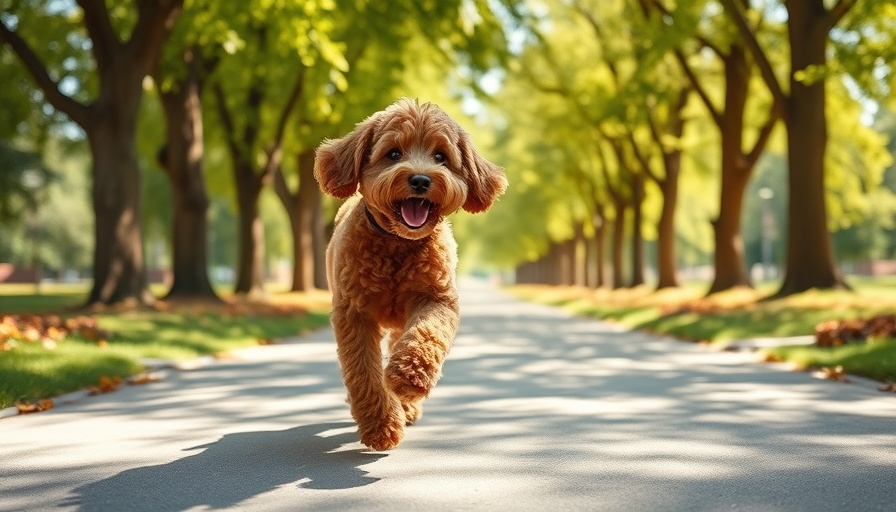 Energetic poodle enjoying a walk in sunlit park.