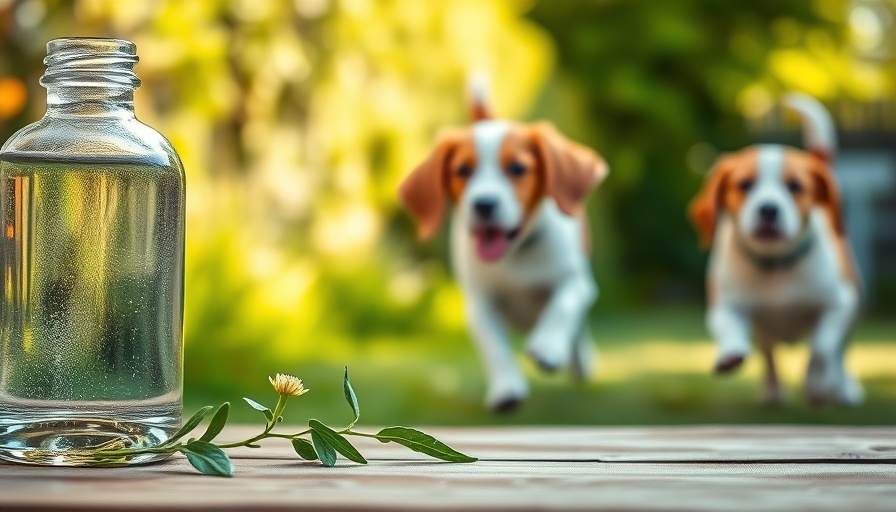 Natural wormer for dogs bottle on a wooden surface with garden background.