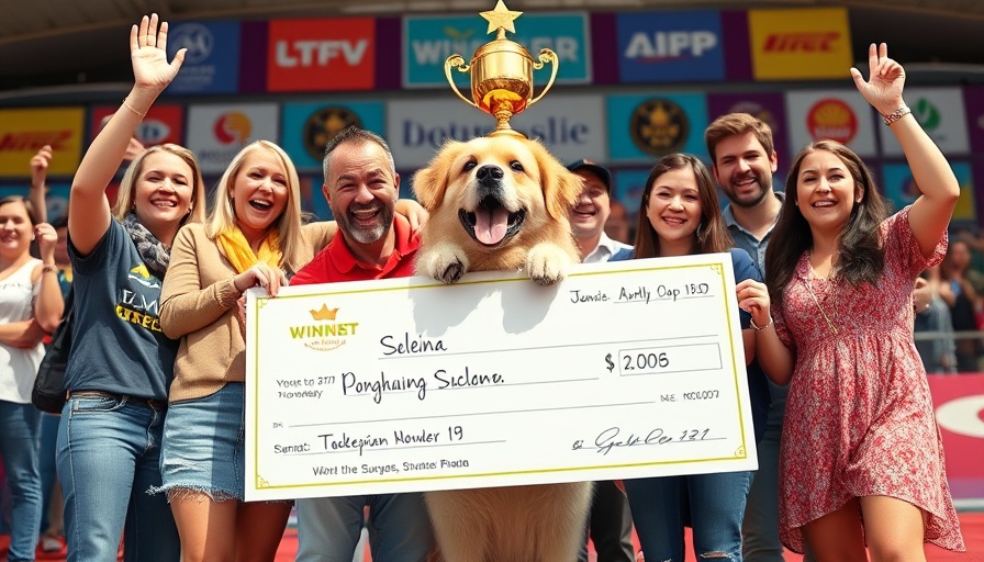 Celebration at World's Ugliest Dog Contest with winner's check.