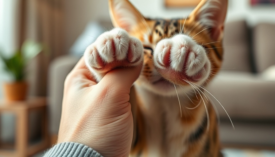 Gentle hand holding cat's paws, simple things every cat deserves.