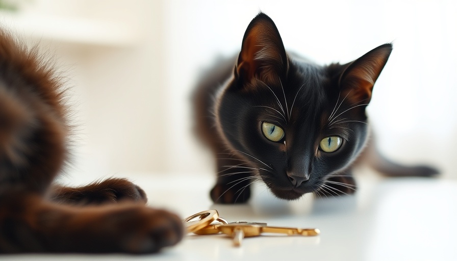 Black cat's household behavior study with keys.