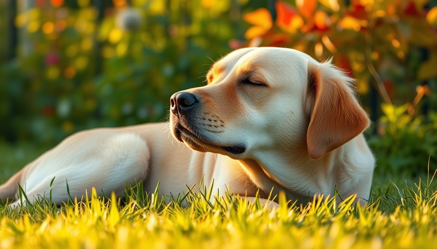 Golden Labrador resting in garden, illustrating dog sleep needs.