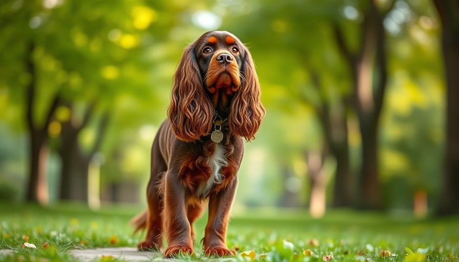 Majestic Sussex Spaniel standing in a park setting