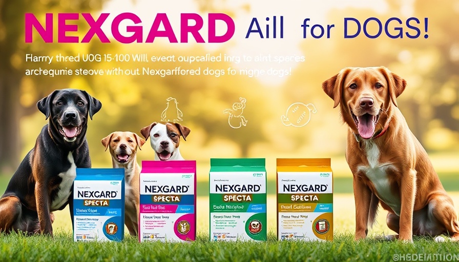 Nexgard Spectra for dogs packaging advertisement with various dog breeds.