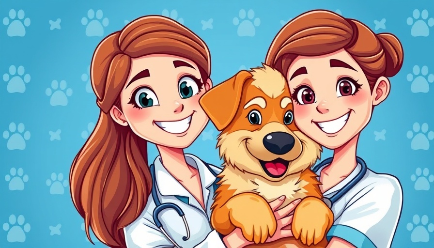 Veterinary consultation banner with vet and fluffy dog for yeast infections in dogs.