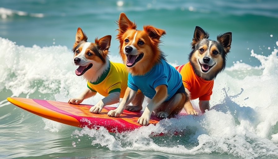 Energetic dogs surfing at Surf Dog Surf-a-Thon event