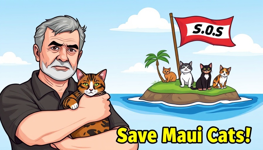 Hawaii stray cat rescue promotion with man and cat.