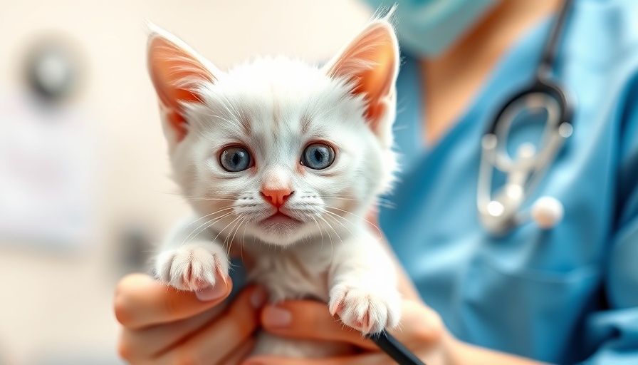 Veterinary care in Tracy California: Cute white kitten at vet checkup.