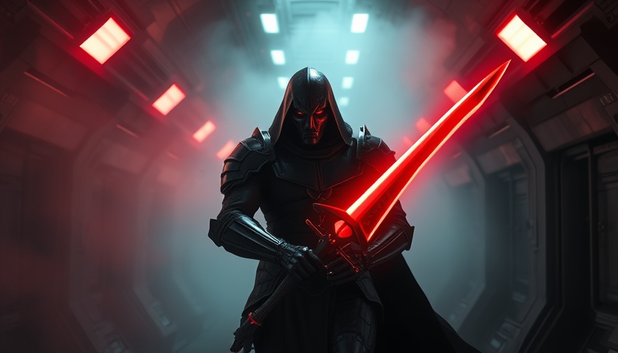 Iconic villain in dimly lit corridor from Villains of the Big Screen series.