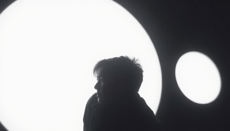 Silhouette of a person in front of bright circular light.