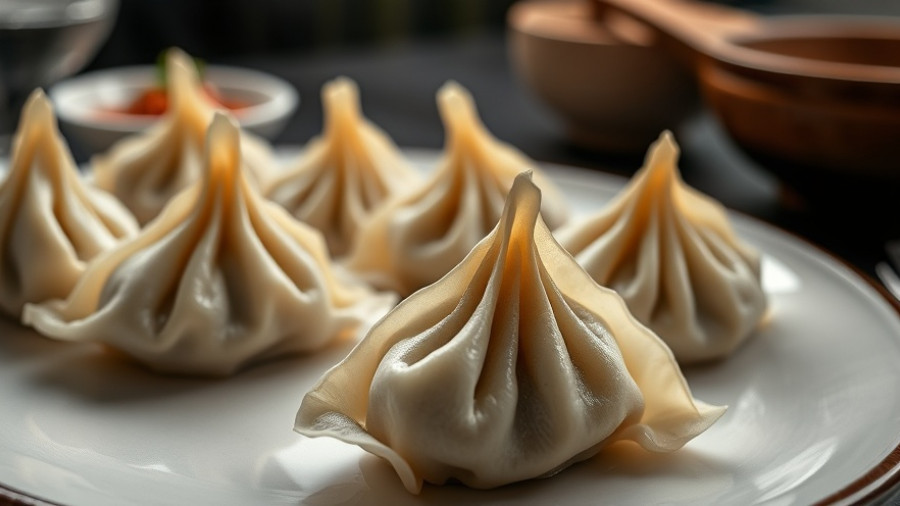Gourmet dumplings plated elegantly - Where to Eat Before a Miami Heat Game.