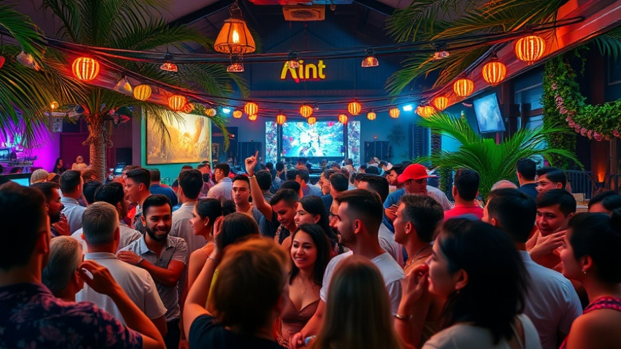 Kiki on the River Sundays vibrant crowd in decorated venue.