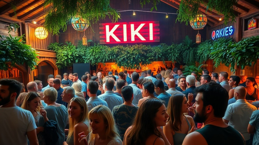 Vibrant party scene at Kiki on the River Sundays, lively crowd.