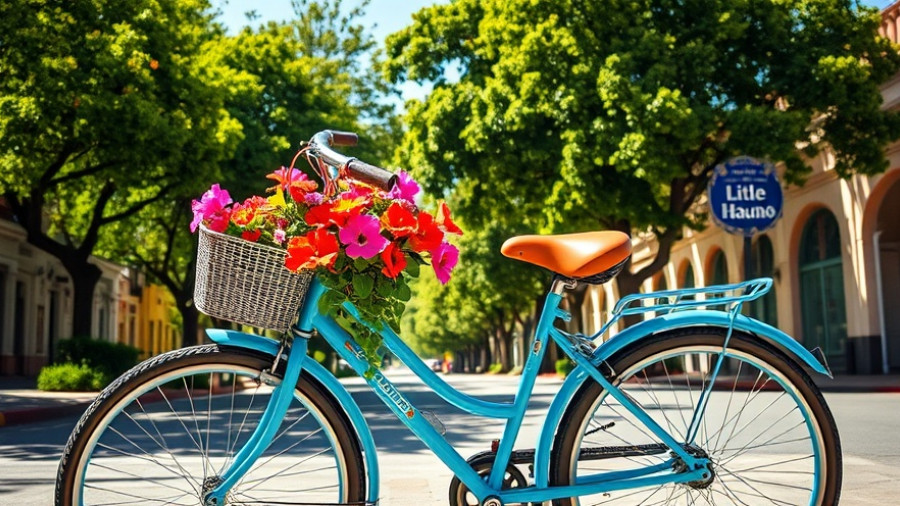 Vibrant blue bicycle with flowers on Calle Ocho in Little Havana.