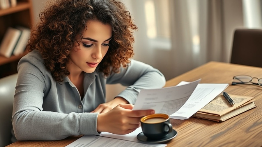 Woman reviewing documents related to South Florida code enforcement disputes.