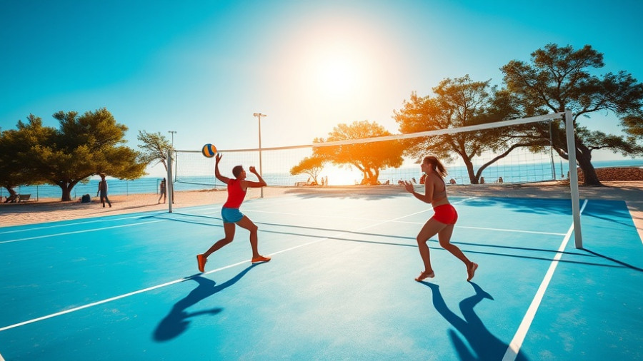 Rita Crockett Beach Sports Academy logo and two people playing beach volleyball.