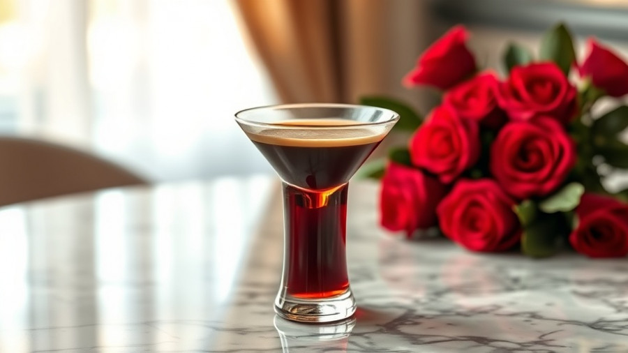 Elegant espresso martini with red roses at Miami spots for drinks after work.