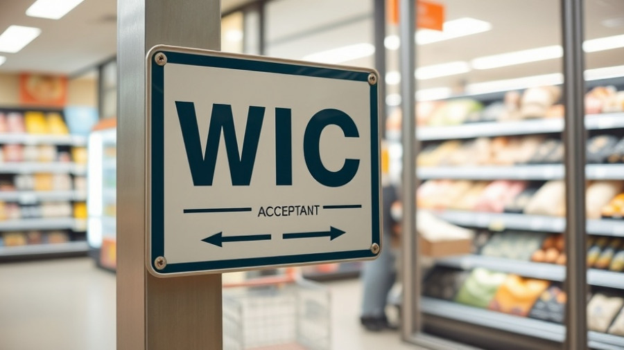 WIC acceptance sign at supermarket amid shopping carts, SNAP benefits government shutdown related.