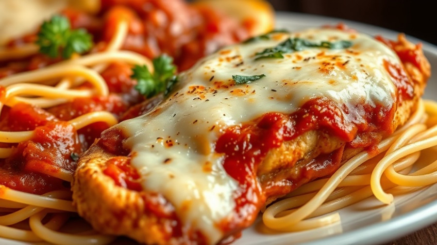 Affordable lunches in Miami: Tasty chicken parmesan with spaghetti.