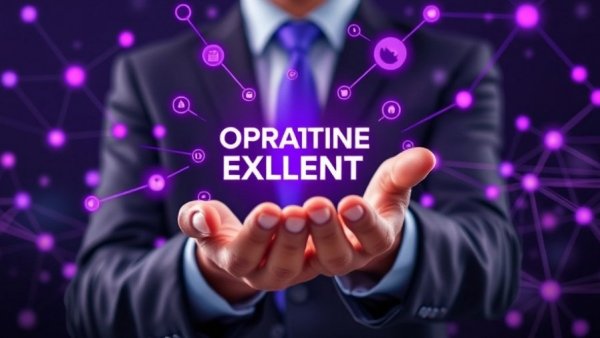 Operational excellence pillars concept with business icons, digital network.