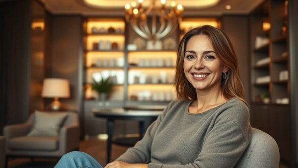 Friendly woman enjoying dining experiences in Miami, seated in cozy setting.