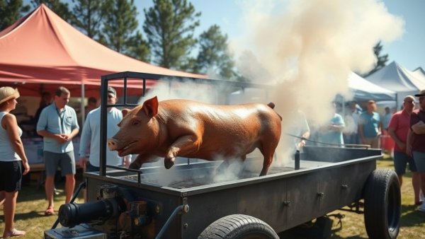 Unique race car pig roast at Love Fund Pig Roast event.