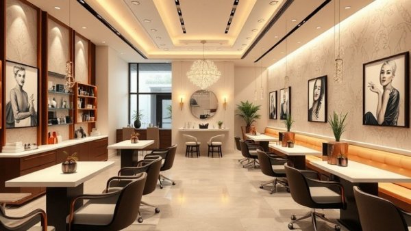 Elegant nail salon interior in Miami with chic decor and warm lighting.