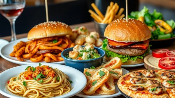 Diverse cuisine collage from Art Basel restaurants in Miami.