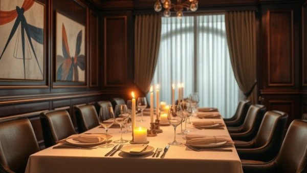 Elegant dining scene with art-filled walls at Art Basel Miami 2025.